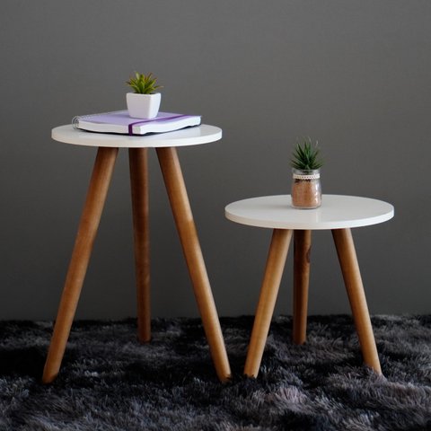 Conjunto de Mesinhas Canto e Apoio Pe Palito 35x40 35x50 Decorativa (branco)