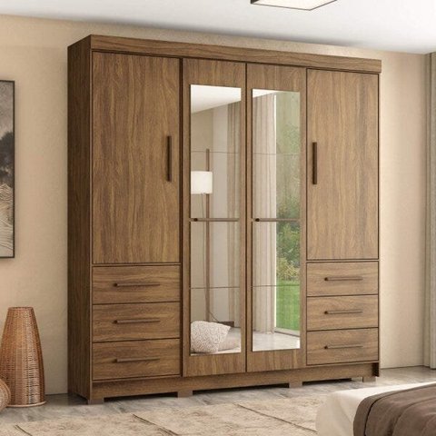 Guarda-Roupa Casal com Espelhos 4 Portas 6 Gavetas Estrela 