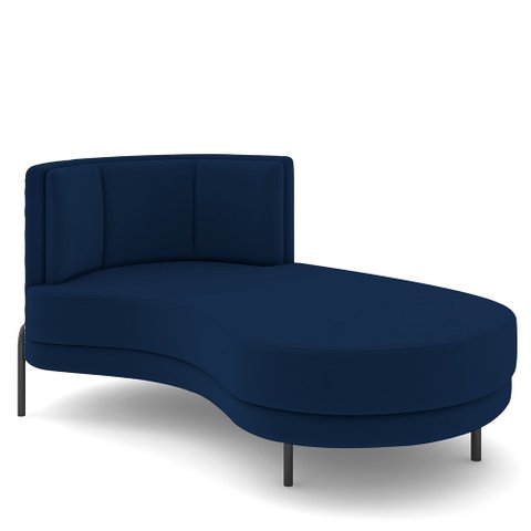 Sofá Chaise Longue Sala de Estar Living Lucca Direito D02 Veludo Azul Marinho C-304 - Lyam Decor