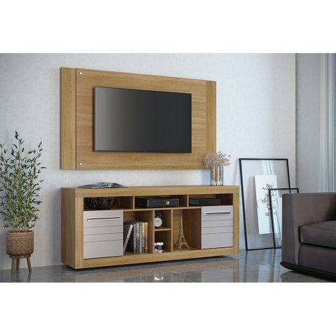 Rack com Painel para Tv ate 50" Off white/Cinamomo Firenze Valde Moveis