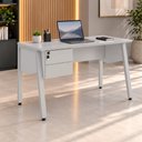 Ver imagem 1 de Mesa Escrivaninha 150cm x 60cm com Gaveteiro Suspenso e Tampo Chanfrado F5 Office Cor:Cinza
