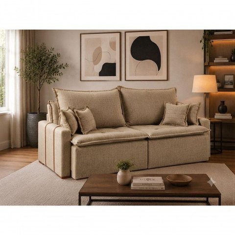 Sofá com Chaise Orfeu 3 Lugares Retrátil e Reclinável 180cm Bege