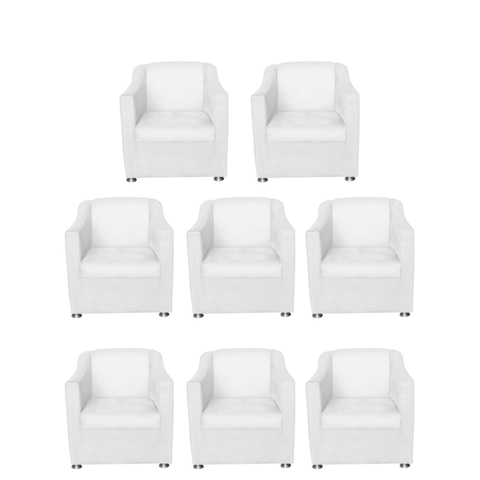 Kit 8 Poltronas Bia Decorativa Reforçada Recepção Clínica Salão Sala de Estar Courino:branco
