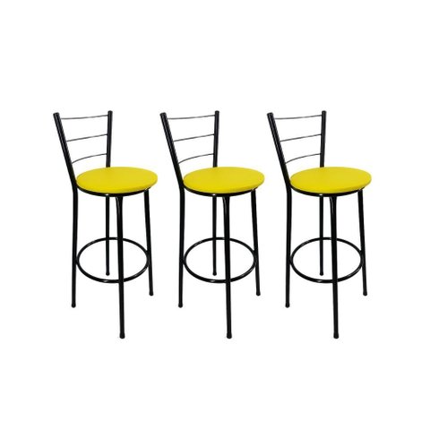 Kit 3 Banqueta Alta Preta Cozinha Gourmet Americana Balcão:amarelo