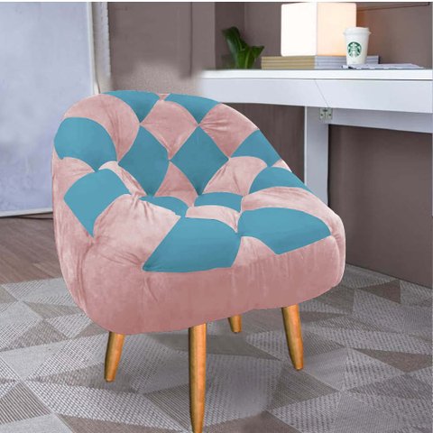 Poltrona Paloma Escritório Sala Pé Palito Suede Rosa Bebê e Suede Azul Turquesa - Dominic Decor