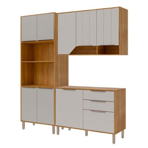 Armário de Cozinha Celeste com Torre Quente 190 Cm 9 Portas Cinamomo/off White
