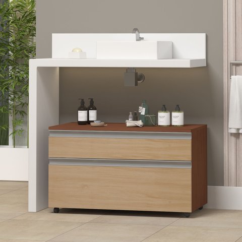 Armário de Banheiro com Rodinhas Multifuncional Safira 80 Cm:freijo