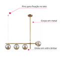 Ver imagem 5 de Lustre Pendente Dourado Vidro Bola Esfera Âmbar Retrô Moderno Cozinha Ilha Sala Quarto Inl86