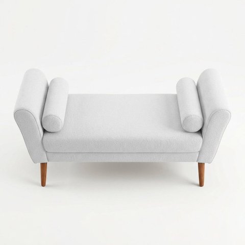 Puff Recamier Estofado para Quarto Itália 120cm com Pés Palito Bouclê Branco - Desk Design