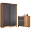 Ver imagem 1 de Guarda Roupa Solteiro Frizatto 02 Portas de Correr e Cômoda Sapateira Duetto Freijo Titanium - Móvei