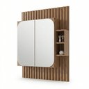 Ver imagem 2 de Espelheira para Banheiro Ripada com Nichos 2 Portas 100x80cm em MDF Noce Marrom