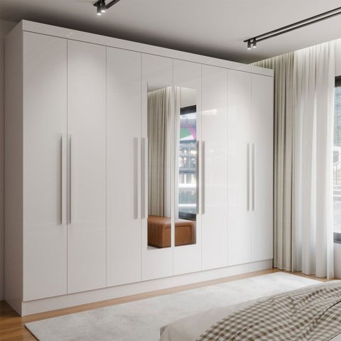 Guarda-Roupa Casal Osasco 8 Portas 4 Gavetas com Espelho Branco - Panorama Móveis