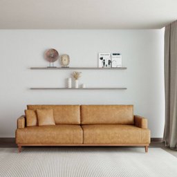 Sofá Doha 2,68m em Couro Mel - Home Mobily - 2