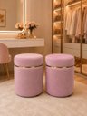 Ver imagem 4 de Puff com Cinta Superior Dourada, Nude Rose Veludo - Let Móveis