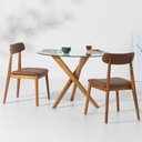 Ver imagem 1 de Conjunto Mesa de Jantar Thai Redonda Vidro Incolor - 1,10m + 2 Cadeiras Nord Encosto Estofado - Cogn