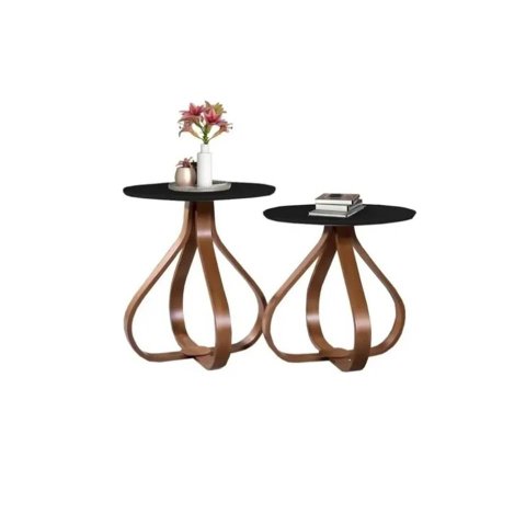 Conjunto Mesa canto lateral decorativa sala redonda luxo cebola par: preto