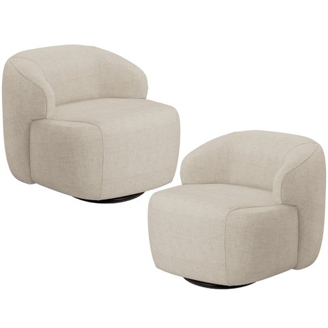Kit 02 Poltronas Decorativa Orgânica Giratória Para Sala Living Barolo L06 Linho Bege Escuro - Lyam 