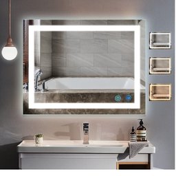 Espelho Luz Led 3 Cores 80x60 C/ Desembaçador Tecla Touch Toque Sensível Banheiro Lavabo - 1