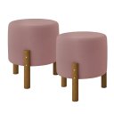Ver imagem 2 de Kit 2 Puffs Decorativo Redondo Banqueta Sala Quarto Escritório Pés Madeira Zuppy - Rose Suede