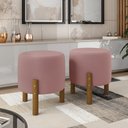 Ver imagem 1 de Kit 2 Puffs Decorativo Redondo Banqueta Sala Quarto Escritório Pés Madeira Zuppy - Rose Suede
