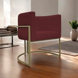 Poltrona Decorativa Recepção Luna Corino Base de Ferro Champagne - 2