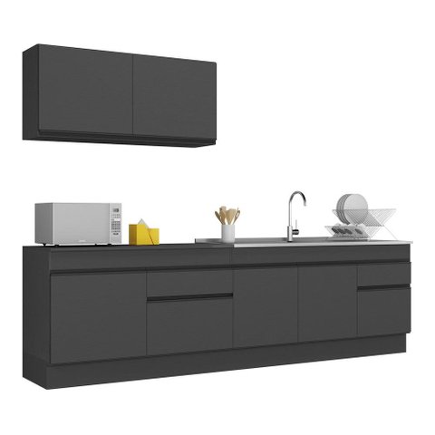 Armário de Cozinha Compacta 270cm com Rodapé Veneza Multimóveis V2111 Preto