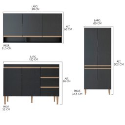 Armário de Cozinha Modulada Completo com Balcão Pia Sabrina 360x202 Cm 6 Peças Mdp Preto Menu - 4