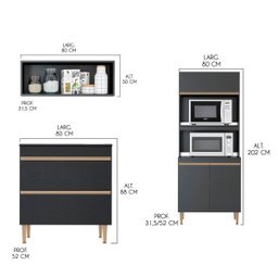 Armário de Cozinha Modulada Completo com Balcão Pia Sabrina 360x202 Cm 6 Peças Mdp Preto Menu - 3