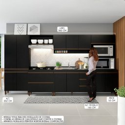 Armário de Cozinha Modulada Completo com Balcão Pia Sabrina 360x202 Cm 6 Peças Mdp Preto Menu - 2