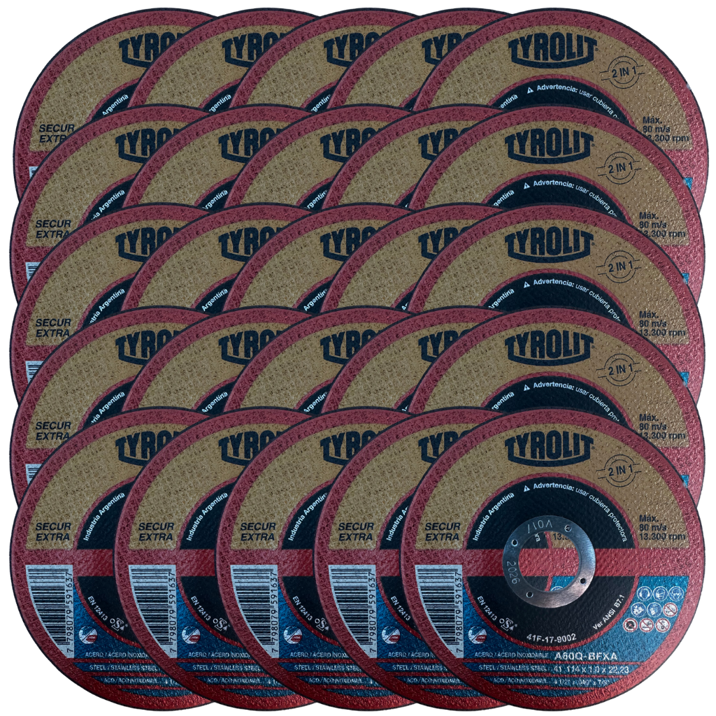 Kit Disco de Corte Secur para Inox 4.1/2" - Tyrolit - 25 Peças