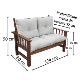 Sofá Banco Namoradeira Colinial Cancún 2 Lugares de Madeira Banco Super Resistente Estofado Creme - 6