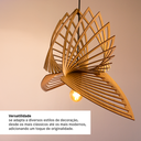 Ver imagem 3 de Luminária Lustre Pendente Vazado Aletado Mdf Madeira Rústico Cor:marfim