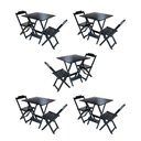 Ver imagem 1 de Kit 5 Jogos De Mesa Dobravel Com 2 Cadeiras De Madeira 70X70 Para Restaurante E Bar - Preto