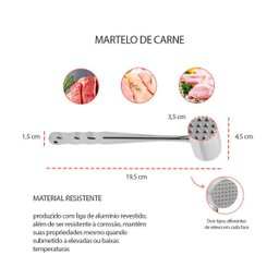 Martelo de Carne Culinario Batedor Amaciador Aluminio - 2