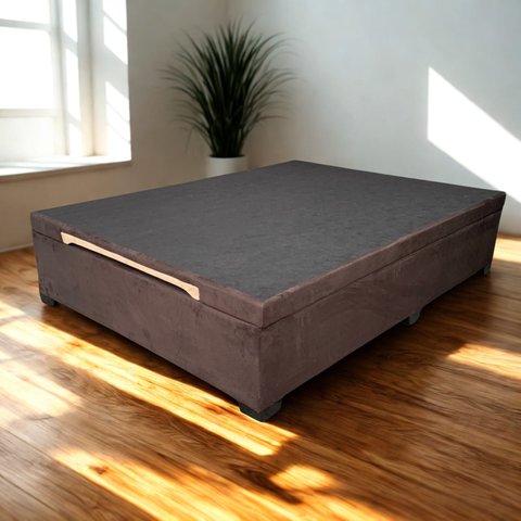 Cama Box Baú Casal Suede Luxo - Gs Kamas - Acabamento Reforçado, Amplo Espaço (marrom)