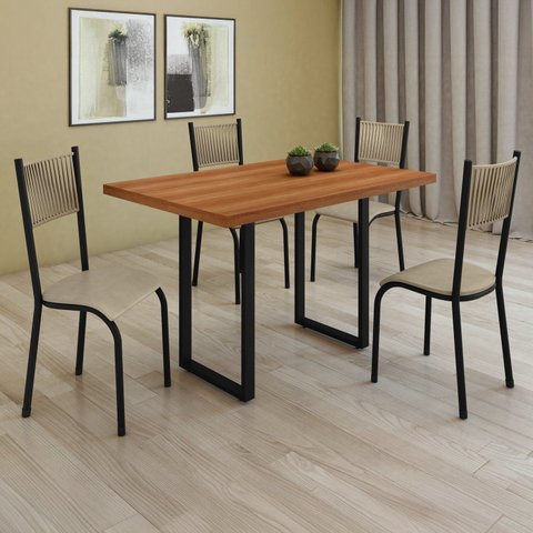 Conjunto Sala de Jantar 4 Cadeiras Madeira Mariana Bege Rami/Perola