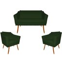 Ver imagem 1 de Kit Namoradeira + 2 Poltronas Decorativa Agatha Suede Verde Pés Madeira Mz Decor