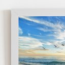 Ver imagem 2 de Praia Mar Pássaros Paisagem Quadro Moldura Branca 60x40cm