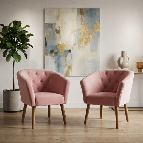 Jogo 2 Poltronas Estofadas Tecido Veludo Elegante para Sala de Espera Aconchegante Pés de Madeira Re
