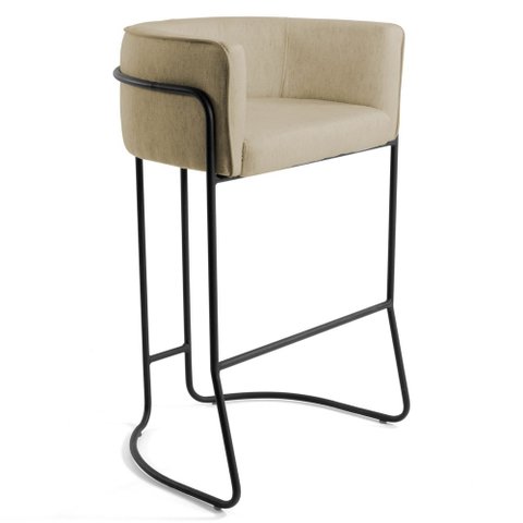 Banqueta Decorativa Base Aço Preto Betina C-129 Linho Creme - Domi
