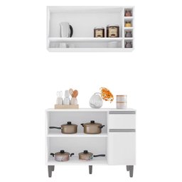 Kit de Cozinha Vanessa Balcão com Tampo Mdp e Aéreo Branco - Ajl Móveis - 3