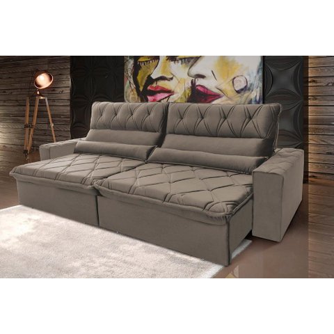 Sofá Retrátil/reclinável França 270cm Suede Velut com Molas no Assento - King House