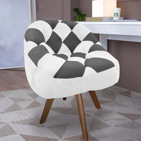 Poltrona Paloma Escritório Sala Giratória Madeira Suede Branco e Suede Grafite - Dominic Decor