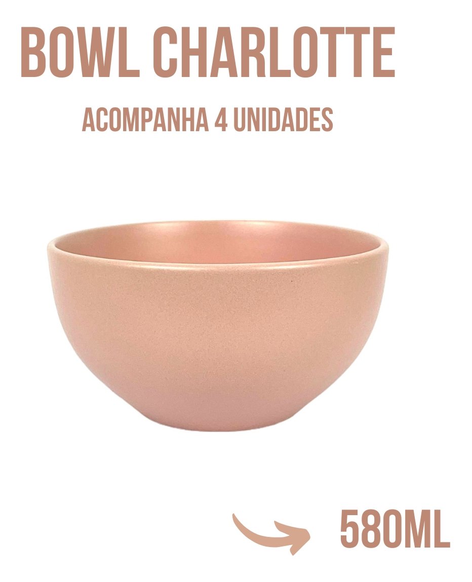 Aparelho de Jantar Lanche 16 Peças Cerâmica Charlotte com Pratos Canecas Bowl Rosé - 5