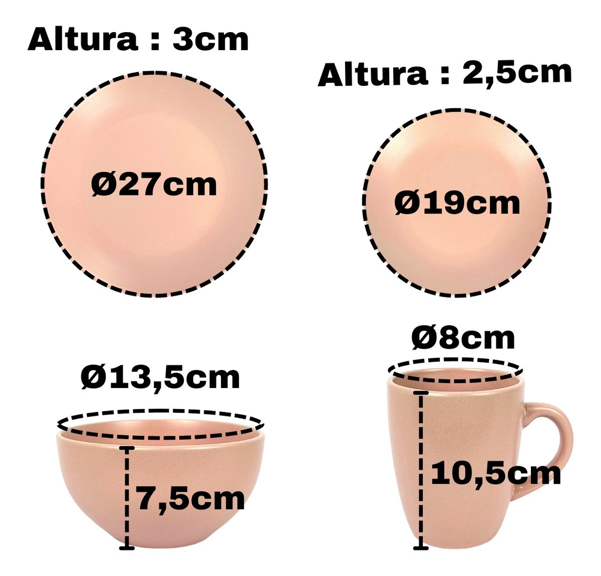 Aparelho de Jantar Lanche 16 Peças Cerâmica Charlotte com Pratos Canecas Bowl Rosé - 7