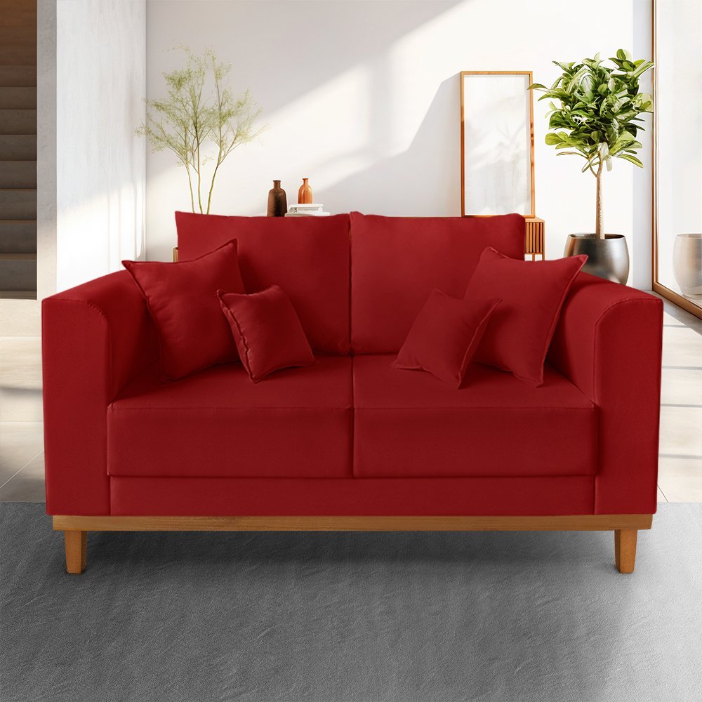 Sofá Namoradeira Viena 02 Lugares Com Almofadas Decorativa Suede Vermelho - Madeira Prima Deccor - 2