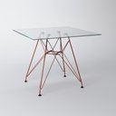Ver imagem 1 de Mesa Eiffel Quadrada 90Cm Tampo De Vidro Com Base De Ferro Cobre Cor: Marrom