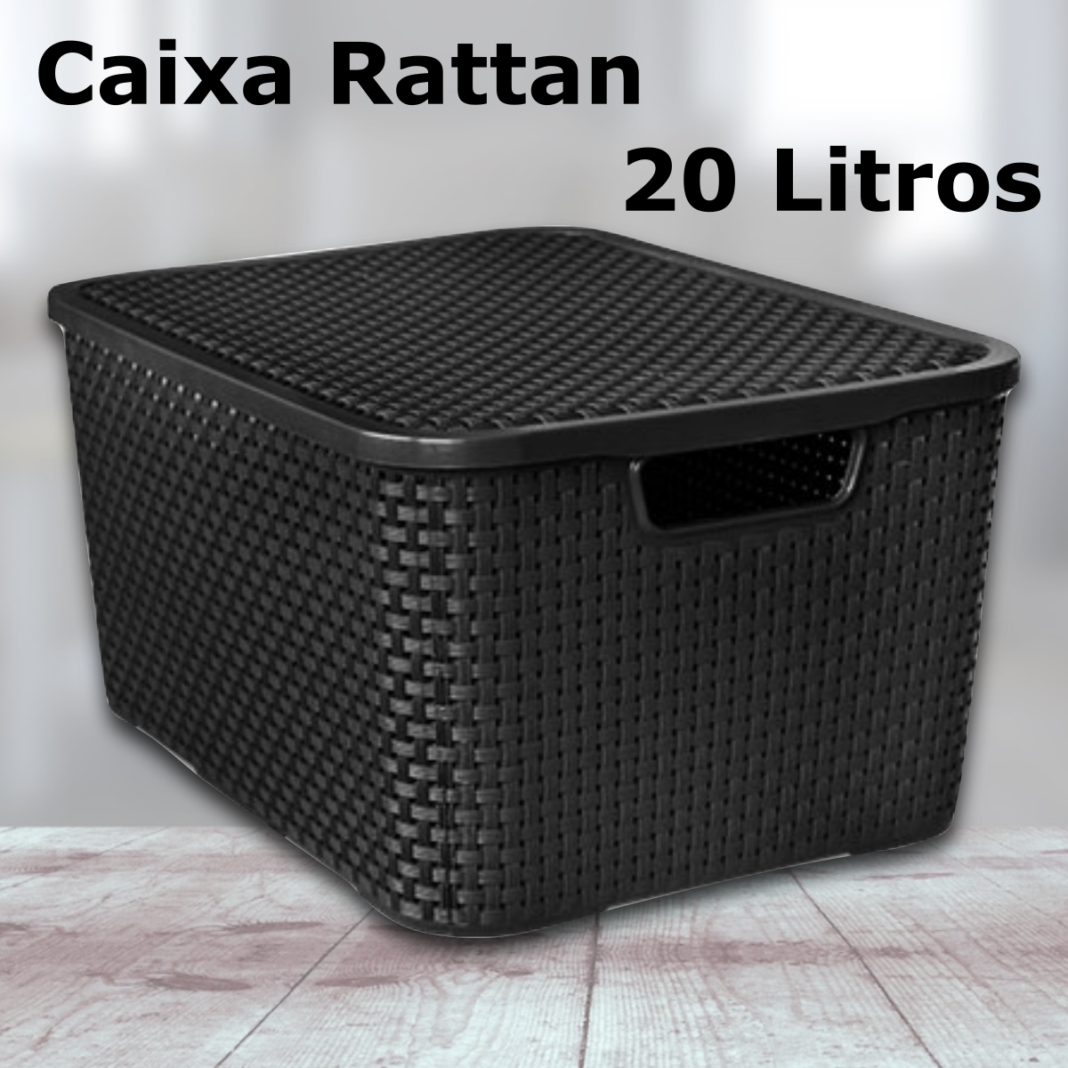 Caixa Organizadora Rattan 20 Litros Empilhável Preta - Cesto Organizador 20l - 8