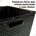 Ver imagem 4 de Caixa Organizadora Rattan 20 Litros Empilhável Preta - Cesto Organizador 20l