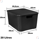 Ver imagem 2 de Caixa Organizadora Rattan 20 Litros Empilhável Preta - Cesto Organizador 20l